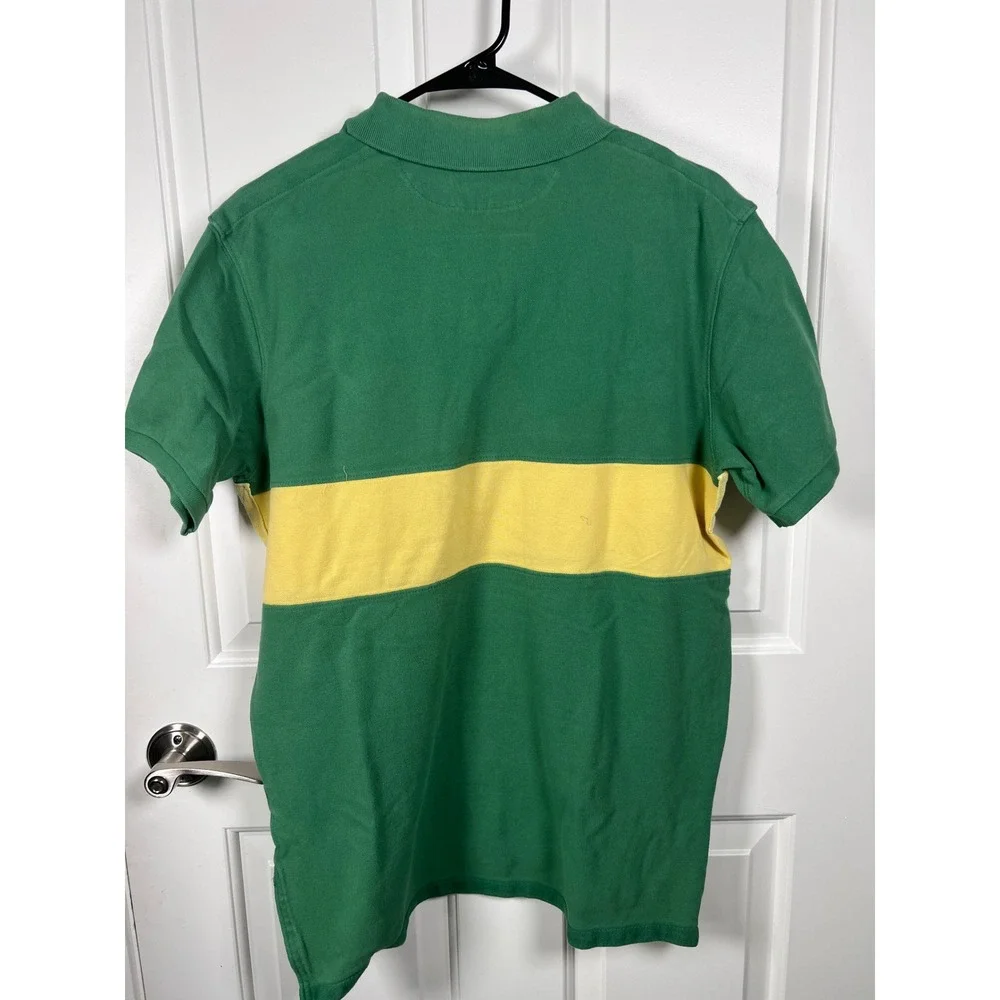 Polo Ralph Lauren Mens Green Yellow Stripe Country Club Crest Polo Shirt Large